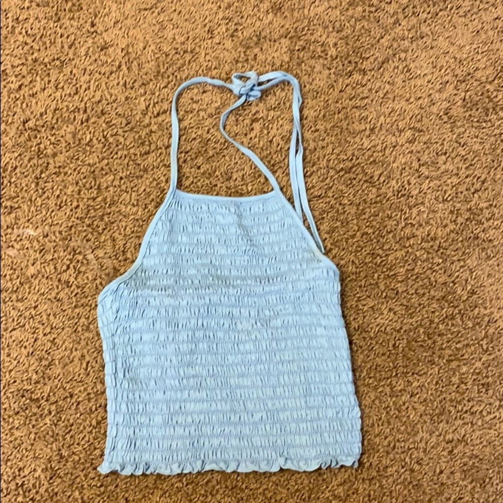 blue ruffled vaulter top